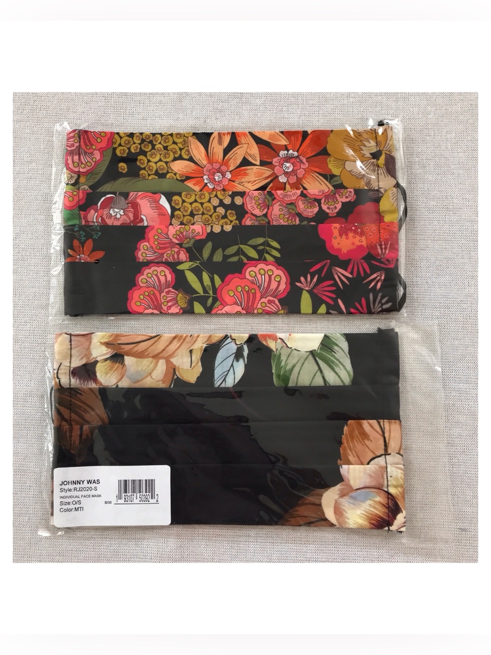 Johnny Was NWT Duo Floral Cotton Face Masks Tropical Flowers Black & Pink